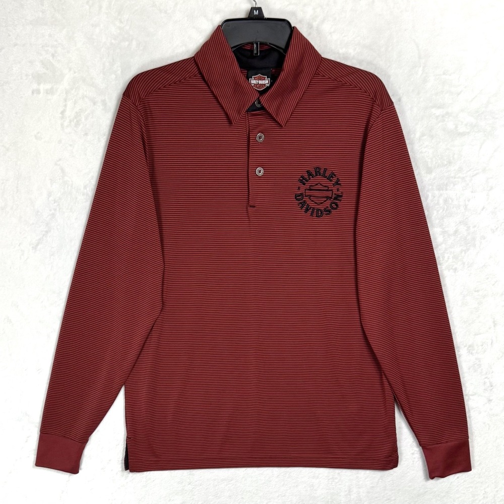 Harley Davidson Long Sleeve Polo Shirt Men's M Performance Knit Embroidered‎